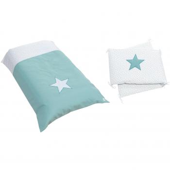 Alondra Mare 181 - Set nórdico y protector bebé con estrellas, 70 x 140 cm, color blanco/verde agua