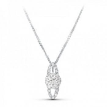 Gargantilla Oro Blanco Mujer 18k con Colgante Ovalado y Circonitas Combinadas