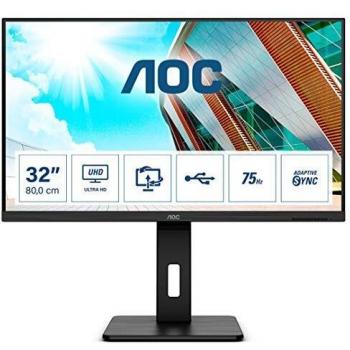 AOC U32P2 - Monitor Home Office - UHD 2K 32, 3840 x 2160, VA, 75 Hz, 250 CD, Adaptive Sync, Regulable Altura, Color Negro