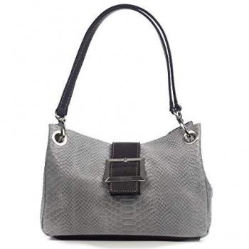 Bolso de hombro Anzio Mujer Piel auténtica Gamuza Grabado Serpiente Gris 28x12x17 cm Made in Italy