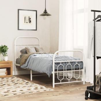 Cama metal blanca con cabecero y pie de cama 75x190 cm