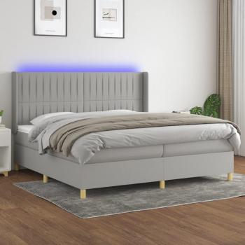 Colchón de cama box spring con muelles y tela LED gris claro 200x200 cm