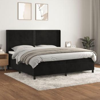 Cama Box Spring con Colchón de Terciopelo Negro 200x200 cm