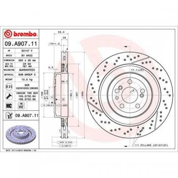 Disco de Freno Brembo 09A90711 para Eje Trasero, Ventilado, Geschlitzt, Altamente Carbonizado, 1 Pieza