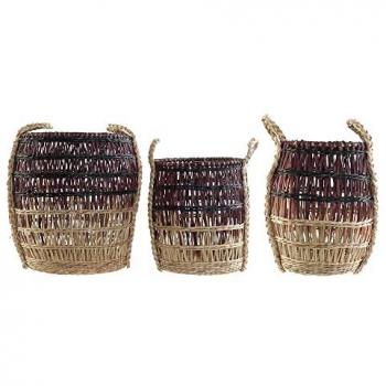 Juego de Cestas DKD Home Decor Natural Lila Hierba Marina Tropical 39 x 39 x 41 cm 3 Piezas