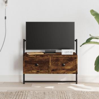 Mueble TV de pared de madera ingeniería en color roble ahumado, dimensiones 60,5x30x51 cm, ideal para salón