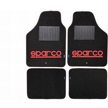 Sparco SPC1903 Set de Alfombras Moqueta en Color Negro con Logo y Talonera Universal, Rojo