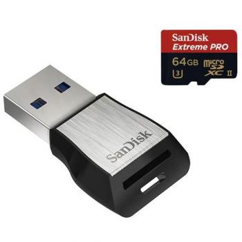 SanDisk Extreme PRO 64 GB up to 275MB/s UHS-II Class 10 U3 microSDXC Memory Card with USB 3.0 Reader
