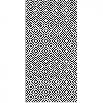 Alfombra Vinílica, Cuadriláteros, 200 x 100 x 0.2 cm, Color Negro y Blanco, ALV-029