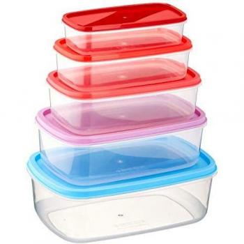 Quid Hábitat Set 5 herméticos rectangulares, Apilables y encajables, BPA Free, Plástico, Multicolor