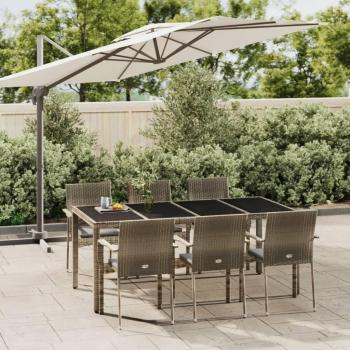 7-Piece Grey Poly Rattan Garden Dining Set with Cushions