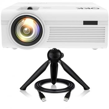 Proyector QKK [Con Trípode], Mini Proyector 3600 Lumens, Video Proyector Soporta 1080P Full HD, Compatible con HDMI VGA AV TF USB Dispositivos, Proyector Cine en Casa, Blanco.