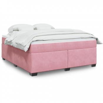Cama box spring con colchón de muelles en terciopelo rosa 180x200 cm