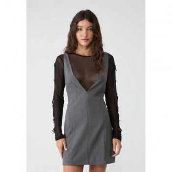 Stradivarius Grey Short V-neck Dress XL