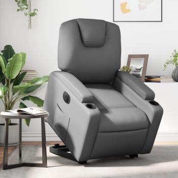 Sillón reclinable elevable eléctrico de cuero sintético gris Vidaxl