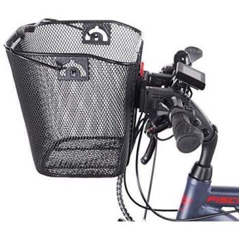 Cesta para bicicleta eléctrica estrecha Fischer con soporte rápido, capacidad de 5 kg, compatible con displays de 9 cm, color negro