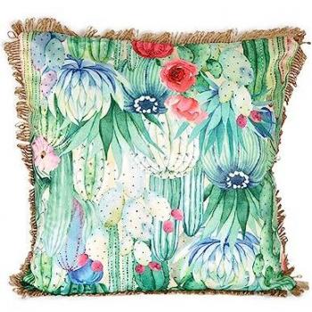 Cojín Decorativo 45x45 Cactus Flores con Flecos de Yute y Relleno de 400g Yukatán