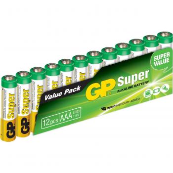 GP Super Alkaline AAA Batteries 12-Pack (1.5V)