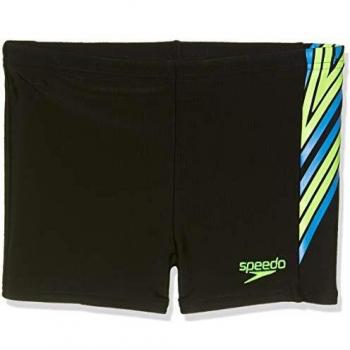 Speedo Logo Panel Aquashort Jm Bañador, Niños, Black/Bright Zest/Brilliant Blue, 28