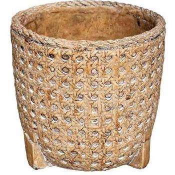 Atmosphera Vasija Decorativa de Cemento y Mimbre Nature, Beige, 18x18cm