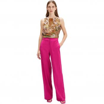 Motivi - Pantalón Palazzo de Mezcla de Lino para Mujer con Bolsillos Americanos y Abertura Delantera con Botón y Cremallera