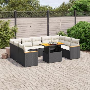 11-Piece Black Poly Rattan Garden Sofa Set with Cushions