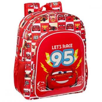 Mochila Junior Adaptable a Carro Cars 'Let's Race' con Bolsillos Laterales Portabotellas, Doble Tirador en Cremallera Principal, Hombreras y Espalda Ergonómicas y A