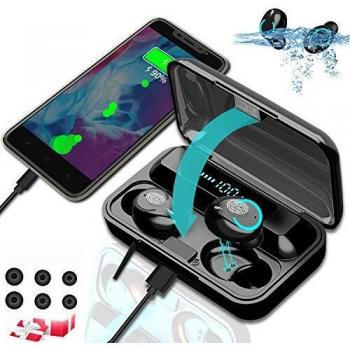 Auriculares Bluetooth 5.0 Auriculares Inalámbricos IPX7 Impermeable Auriculares Bluetooth Deportivos Inalambricos con Microfono Estéreo Wireless Earbuds Caja de Carga Portátil para iPhone y Android