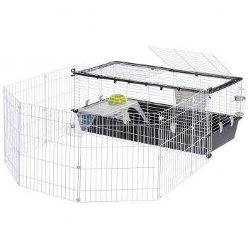 Jaula Ferplast Parkhome 120 para Conejos y Cobayas, con recinto, valla para mascotas, casita integrada y bebedero, dimensiones 118 x 164 x h 56 cm, fabricada en plástico con techo abr