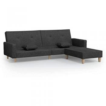 Sofá cama de 2 plazas con reposapies en tela gris oscuro