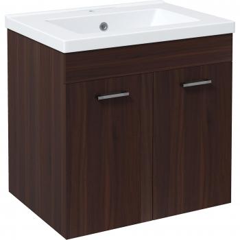 Mueble de Baño con Lavabo Cerámico Armario Bajo de Lavabo de Pared con 2 Puertas y Estante Ajustable 60x45,5x60 cm Marrón
