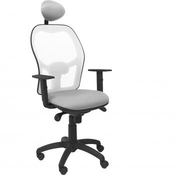 Silla de Oficina Jorquera Piqueras y Crespo, Malla Blanca, Asiento Bali Gris Claro con Cabecero Fijo
