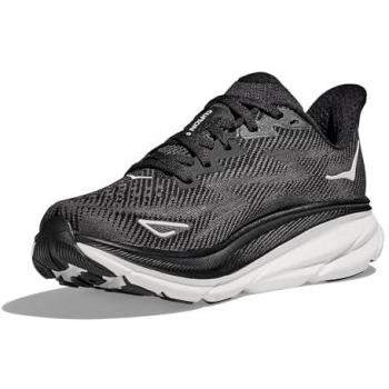 HOKA Women's Clifton 9 Road Running Shoes, Color: Black/White, Size: 7.5