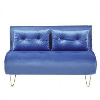 Sofá Cama 2 Plazas de Terciopelo Azul Marino Vestfold con Cojines y Patas Doradas