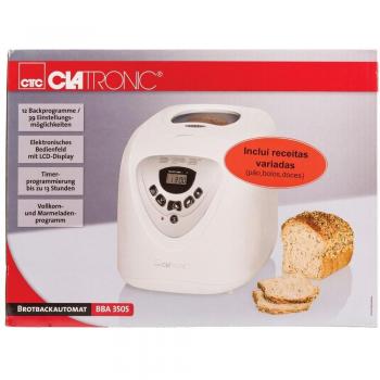 Panificadora Programable Clatronic BBA 3505, Capacidad de 1Kg, 12 Programas de Cocción, Blanco, Potencia de 600W