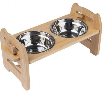Comedero Doble Modern Living Ubud con Soporte de Bambú - Capacidad 550 ml - Dimensiones 42 x 19 x 20 cm (Largo x Ancho x Alto)