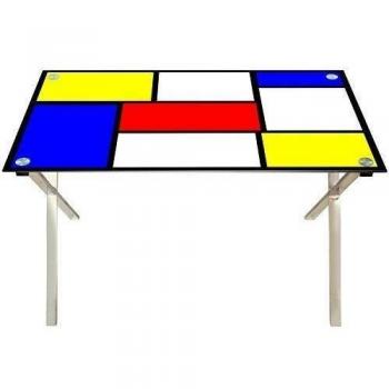 PAME 83901 - Mesa de metal cromado con sobre de cristal, 120 x 70 x 75 cm