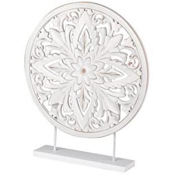 Adorno Mesa Figura Decorativa Moderna de Madera Calada Blanca 40x8x48 cm