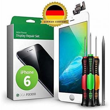 GIGA Fixxoo Kit Completo de Reemplazo de Pantalla iPhone 6 LCD Blanco; con Touchscreen, Cristal Retina Display, cámara y Sensor de proximidad - Fácil instalación y reparación guiada DIY