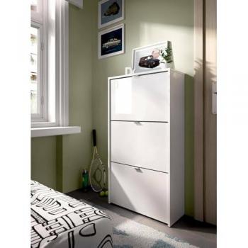 Zapatero Vignole Blanco, Mueble para Entrada con 3 Puertas Abatibles, Ahorra Espacio, 61x25x113 cm