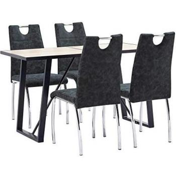 vidaXL Juego de Comedor 5 Piezas Cuero Sintético Mobiliario Decoración Interior Casa Hogar Robusto Duradero Resistente Funcional Práctico Útil Negro