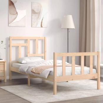 Cama individual de madera maciza con cabecero redondo en color marrón