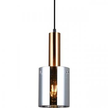 Lámpara colgante moderna Sardo - Lámpara colgante de latón 1 luz con vidrio, pantalla ahumada, E27