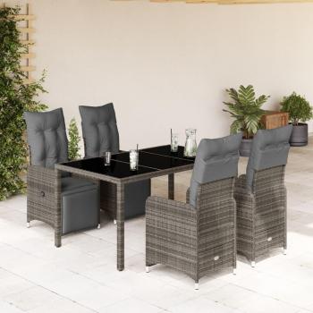 5-Piece Grey Poly Rattan Garden Bistro Set with Cushions