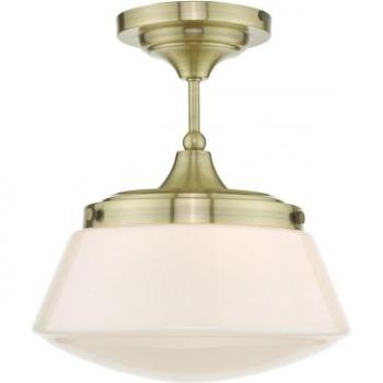 Plafón Caden Latón envejecido, cristal opal 1 bombilla 31cm - Plafón Semi empotrado Luz de techo Latón antiguo Vidrio opalino IP44