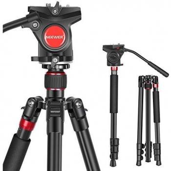 NEEWER Trípode Monopie 2 en 1 de Aleación de Aluminio 71.2/181 cm con 1/4 y 3/8 Tornillos Cabezal Plana de Arrastre Fluido y Bolsa, Compatible con Nikon Canon DSLR Videocámaras Carga hasta 8kg