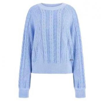 Guess Women's Regular Fit Blue Crew Neck Sweater W4YR11 Z2BB0