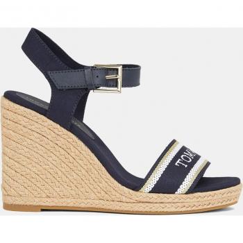 Tommy Hilfiger Women's High Wedge Sandals in Blue with Monogram Webbing, Size 37