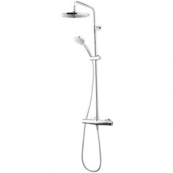 Columna de Ducha Mezcladora GALINDO Livra 300 mm Inox con Flexo PVC y Rociador Aroha 3 Funciones Cromo