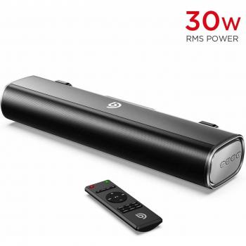 Mini Barra de Sonido 2.0 Canales para TV/PC, BOMAKER 30W Mini Soundbar Portátil Inalámbrico, Altavoces Bluetooth 5.0 con Control Remoto, Tapio I, Soporte Conexiones de Ópticos/USB/AUX - Negro